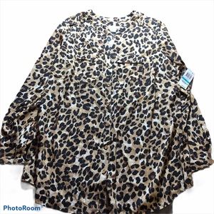 Charter Club Blouse Animal Print Gold Buttons
